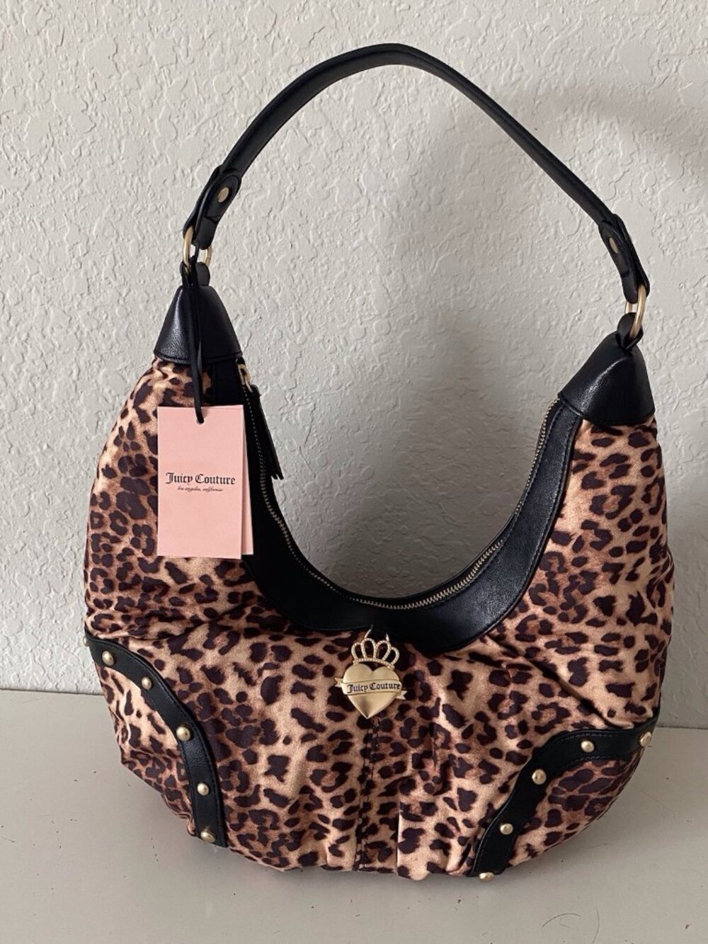 Juicy Couture Retro Glam Hobo Coho Handbag Natural Leopard Animal Print NEW
